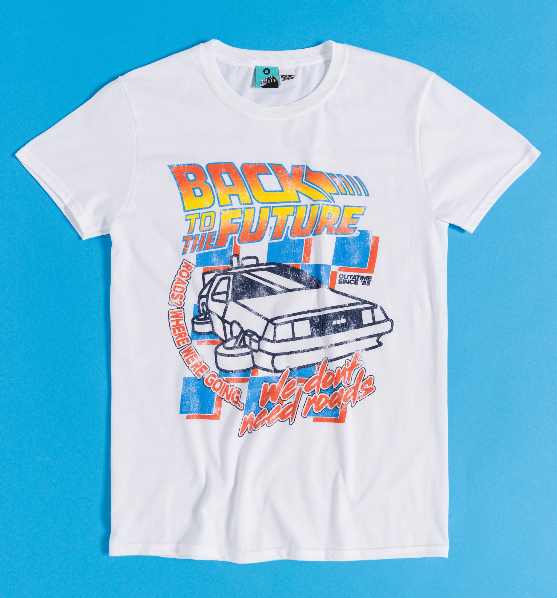 T-shirt Non Officiel Retour Vers Le Futur 'Don't Need Roads', Homme/femme, Coupe Régulière, Coton. Neuf Avec étiquettes. Pour Les Fans Du Film !
