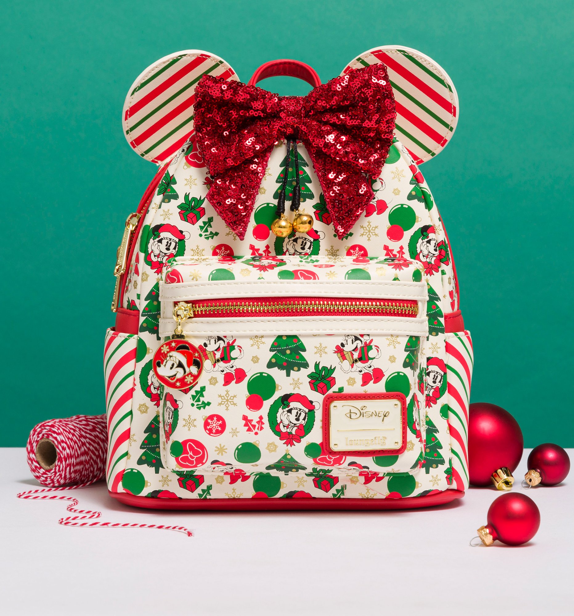 Loungefly Disney Minnie Clause Sequin Bow Mini Backpack